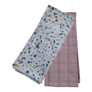 Kitchen Dish Towel 2 Pack White with Speckles and Solid Light Pink
